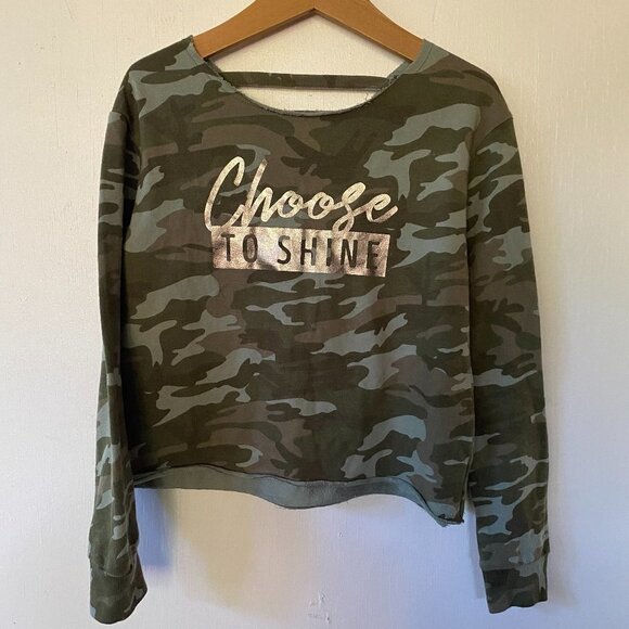 Justice Sweatshirt Girls Size 7 Camo Strappy Choose to Shine Kid's - Picture 1 of 4